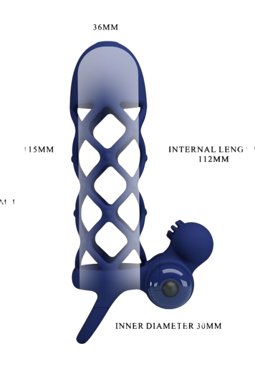 Δονούμενο κάλυμμα πέους από σιλικόνη σε μπλέ χρώμα, μήκους 13,5 εκ. και μέγιστης διαμέτρου 3,6 εκ.