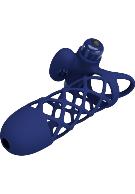 Δονούμενο κάλυμμα πέους από σιλικόνη σε μπλέ χρώμα, μήκους 13,5 εκ. και μέγιστης διαμέτρου 3,6 εκ.