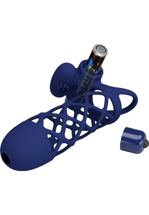 Δονούμενο κάλυμμα πέους από σιλικόνη σε μπλέ χρώμα, μήκους 13,5 εκ. και μέγιστης διαμέτρου 3,6 εκ.