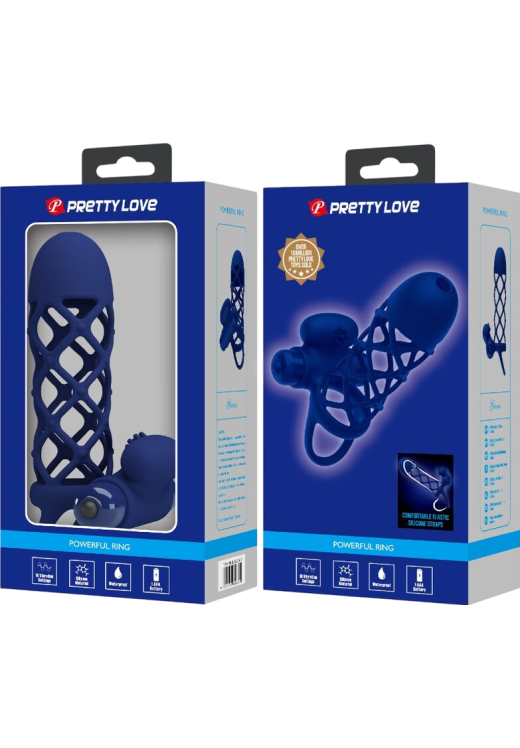 Δονούμενο κάλυμμα πέους από σιλικόνη σε μπλέ χρώμα, μήκους 13,5 εκ. και μέγιστης διαμέτρου 3,6 εκ.