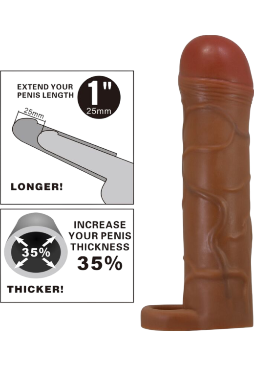 Προέκταση πέους από tpr σε καφέ χρώμα, μήκους 16,5 εκ. και μέγιστης διαμέτρου 3,8 εκ.