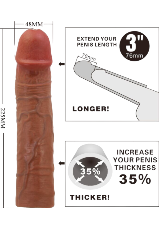 Προέκταση πέους από tpr σε καφέ χρώμα, μήκους 22,5 εκ. και μέγιστης διαμέτρου 4,8 εκ.