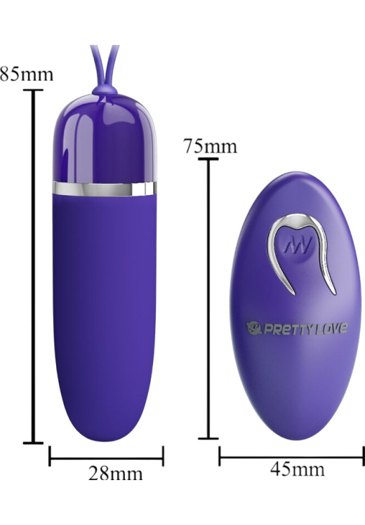 Τηλεχειριζόμενο αυγό από σιλικόνη σε μοβ χρώμα, μήκους 8,5 εκ. και μέγιστης διαμέτρου 2,8 εκ. με τηλεχειριζόμενο χειρισμό