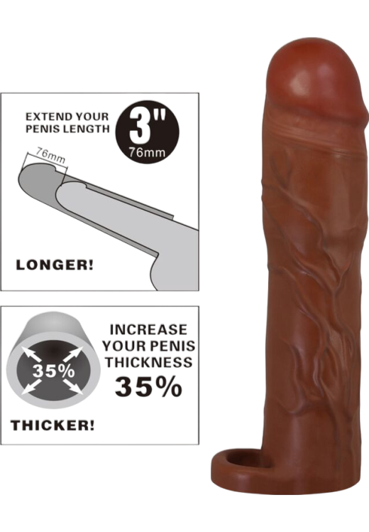 Προέκταση πέους από tpr σε καφέ χρώμα, μήκους 19,5 εκ. και μέγιστης διαμέτρου 4 εκ.