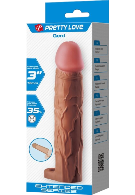 Προέκταση πέους από tpr σε καφέ χρώμα, μήκους 19,5 εκ. και μέγιστης διαμέτρου 4 εκ.