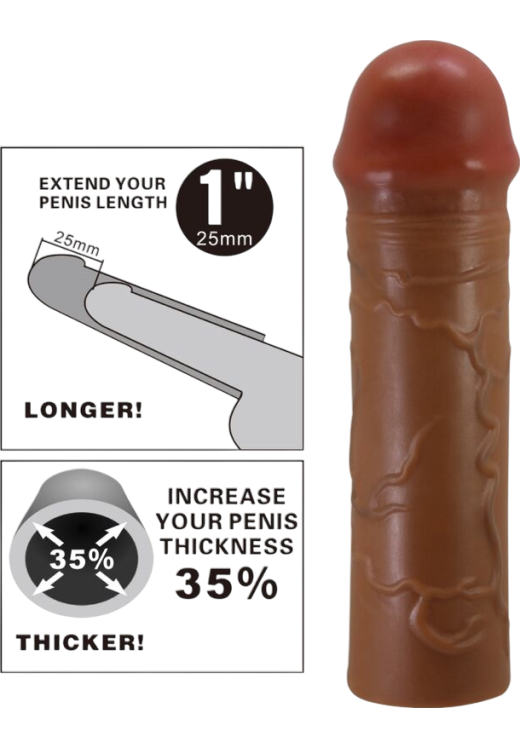 Προέκταση πέους από tpr σε καφέ χρώμα, μήκους 16,5 εκ. και μέγιστης διαμέτρου 3,8 εκ.