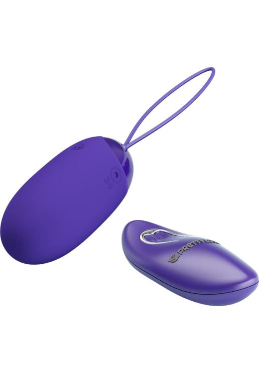 Τηλεχειριζόμενο αυγό από σιλικόνη σε μοβ χρώμα, μήκους 7,5 εκ. και μέγιστης διαμέτρου 3,3 εκ.