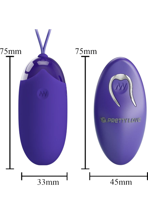 Τηλεχειριζόμενο αυγό από σιλικόνη σε μοβ χρώμα, μήκους 7,5 εκ. και μέγιστης διαμέτρου 3,3 εκ.