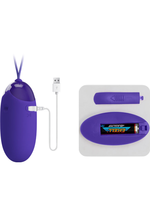 Τηλεχειριζόμενο αυγό από σιλικόνη σε μοβ χρώμα, μήκους 7,5 εκ. και μέγιστης διαμέτρου 3,3 εκ.