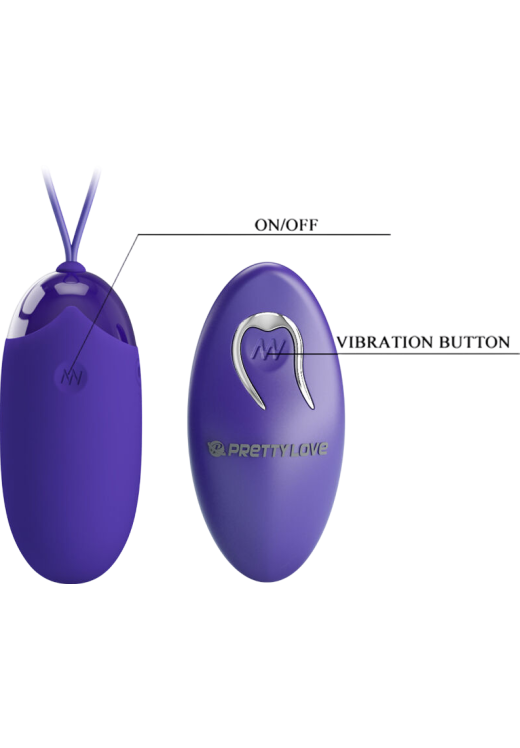 Τηλεχειριζόμενο αυγό από σιλικόνη σε μοβ χρώμα, μήκους 7,5 εκ. και μέγιστης διαμέτρου 3,3 εκ.