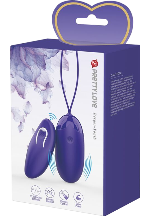 Τηλεχειριζόμενο αυγό από σιλικόνη σε μοβ χρώμα, μήκους 7,5 εκ. και μέγιστης διαμέτρου 3,3 εκ.