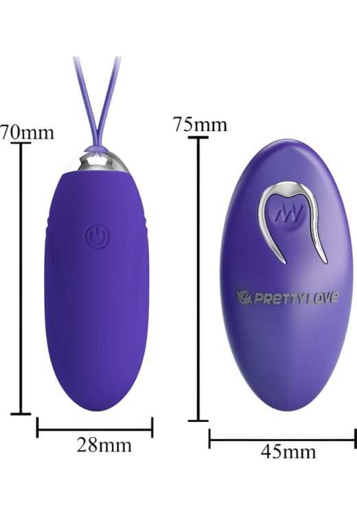 Τηλεχειριζόμενο αυγό από σιλικόνη σε μοβ χρώμα, μήκους 7 εκ. και μέγιστης διαμέτρου 2,8 εκ. με τηλεχειριζόμενο χειρισμό