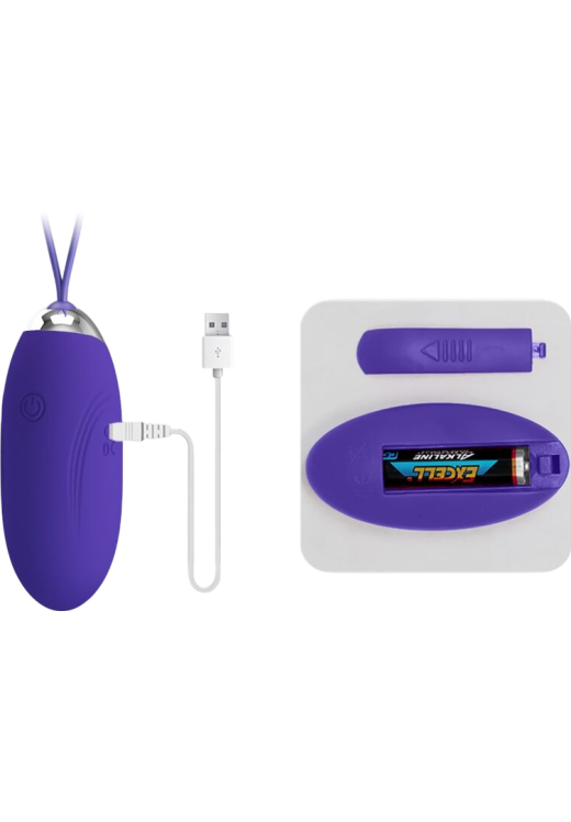 Τηλεχειριζόμενο αυγό από σιλικόνη σε μοβ χρώμα, μήκους 7 εκ. και μέγιστης διαμέτρου 2,8 εκ. με τηλεχειριζόμενο χειρισμό