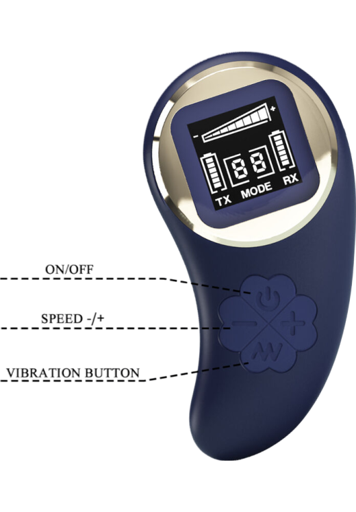 Τηλεχειριζόμενο αυγό από σιλικόνη σε μπλέ χρώμα, μήκους 7,5 εκ. και μέγιστης διαμέτρου 3,3 εκ. με τηλεχειριζόμενο χειρισμό