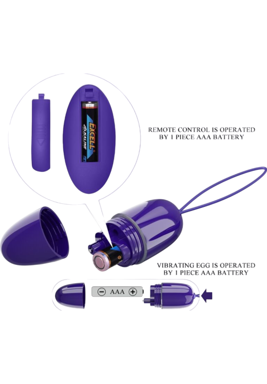 Τηλεχειριζόμενο αυγό από abs σε μοβ χρώμα, μήκους 6,9 εκ. και μέγιστης διαμέτρου 3 εκ. με τηλεχειριζόμενο χειρισμό