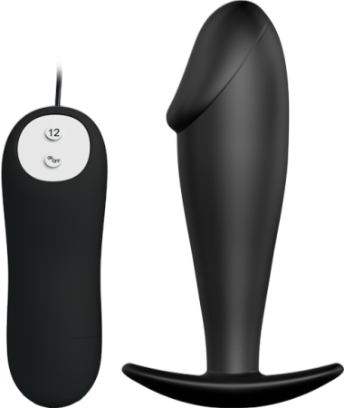 Δονούμενη σφήνα από σιλικόνη σε μαύρο χρώμα, μήκους 10 εκ. και μέγιστης διαμέτρου 3 εκ. με ενσύρματο κοντρόλ