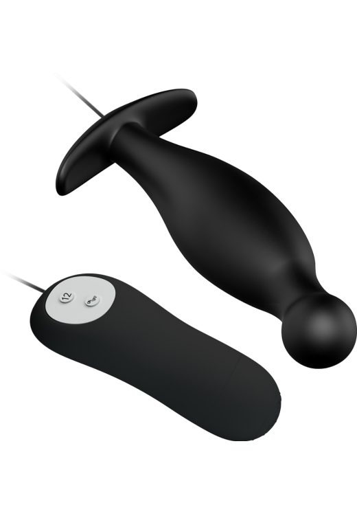 Δονούμενη σφήνα από σιλικόνη σε μαύρο χρώμα, μήκους 11,7 εκ. και μέγιστης διαμέτρου 2,8 εκ. με ενσύρματο κοντρόλ