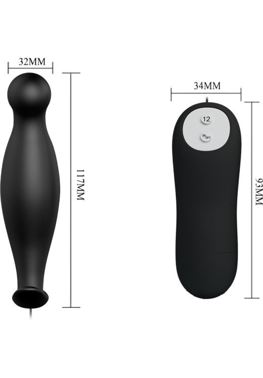 Δονούμενη σφήνα από σιλικόνη σε μαύρο χρώμα, μήκους 11,7 εκ. και μέγιστης διαμέτρου 2,8 εκ. με ενσύρματο κοντρόλ