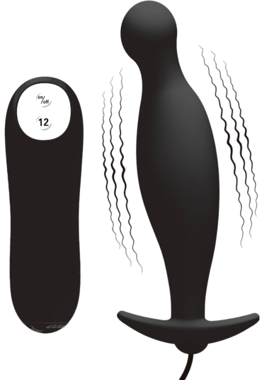 Δονούμενη σφήνα από σιλικόνη σε μαύρο χρώμα, μήκους 11,7 εκ. και μέγιστης διαμέτρου 2,8 εκ. με ενσύρματο κοντρόλ