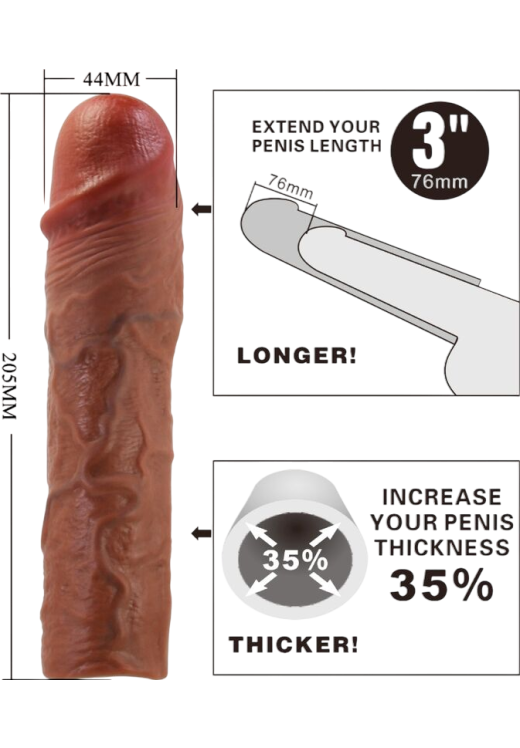 Προέκταση πέους από tpr σε καφέ χρώμα, μήκους 20,5 εκ. και μέγιστης διαμέτρου 4,4 εκ.