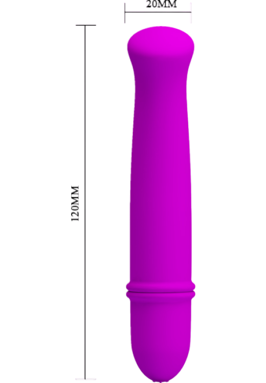 Μίνι δονητής από σιλικόνη σε μοβ χρώμα, μήκους 12 εκ. και μέγιστης διαμέτρου 2 εκ.