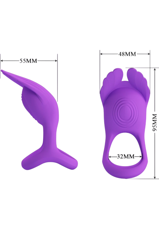 Δονούμενο δαχτυλίδι πέους από σιλικόνη σε μοβ χρώμα, μήκους 9,5 εκ. και μέγιστης διαμέτρου 4,8 εκ.