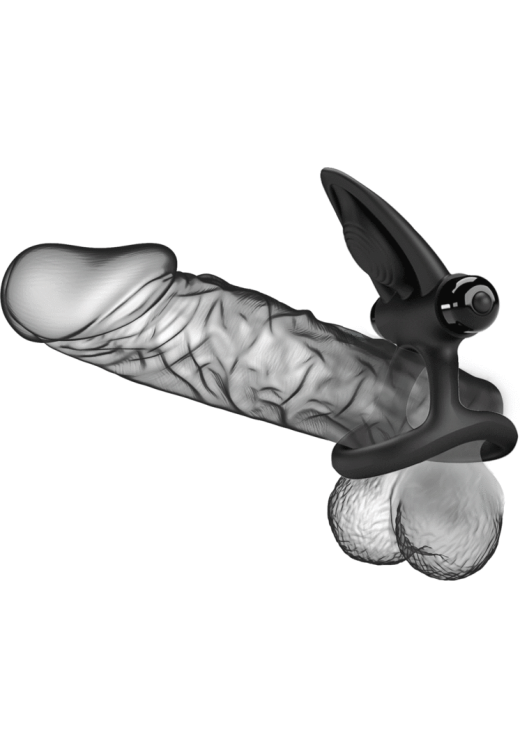 Δονούμενο δαχτυλίδι πέους από σιλικόνη σε μαύρο χρώμα, μήκους 9,9 εκ. και μέγιστης διαμέτρου 6,5 εκ.