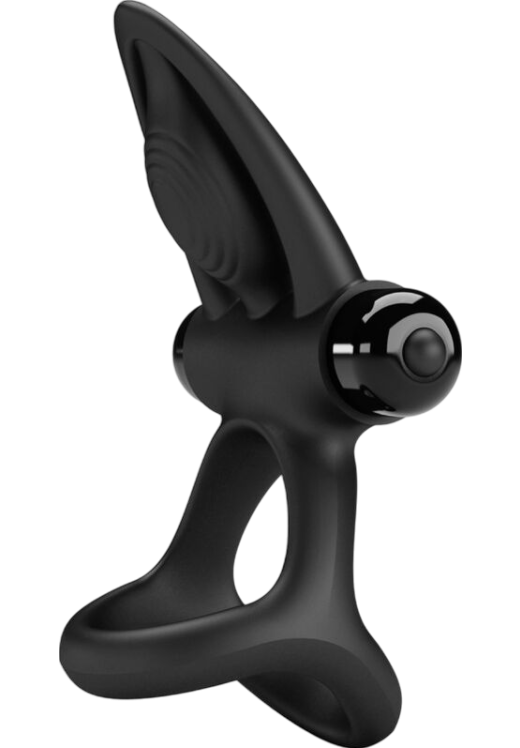 Δονούμενο δαχτυλίδι πέους από σιλικόνη σε μαύρο χρώμα, μήκους 9,9 εκ. και μέγιστης διαμέτρου 6,5 εκ.