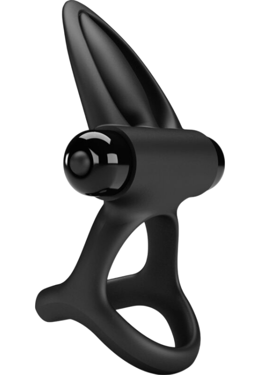 Δονούμενο δαχτυλίδι πέους από σιλικόνη σε μαύρο χρώμα, μήκους 9,9 εκ. και μέγιστης διαμέτρου 6,5 εκ.