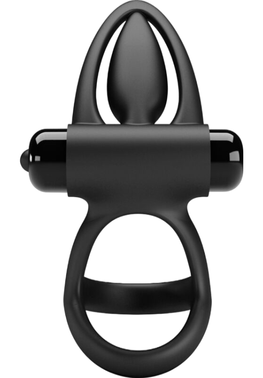 Δονούμενο δαχτυλίδι πέους από σιλικόνη σε μαύρο χρώμα, μήκους 9,9 εκ. και μέγιστης διαμέτρου 6,5 εκ.