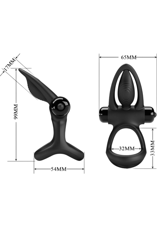 Δονούμενο δαχτυλίδι πέους από σιλικόνη σε μαύρο χρώμα, μήκους 9,9 εκ. και μέγιστης διαμέτρου 6,5 εκ.