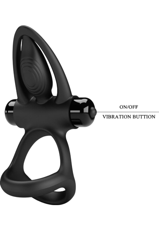 Δονούμενο δαχτυλίδι πέους από σιλικόνη σε μαύρο χρώμα, μήκους 9,9 εκ. και μέγιστης διαμέτρου 6,5 εκ.