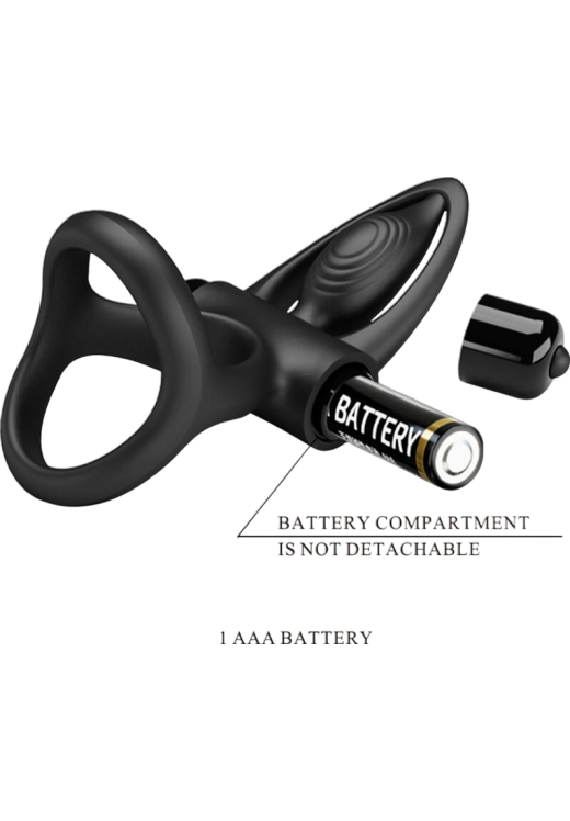 Δονούμενο δαχτυλίδι πέους από σιλικόνη σε μαύρο χρώμα, μήκους 9,9 εκ. και μέγιστης διαμέτρου 6,5 εκ.