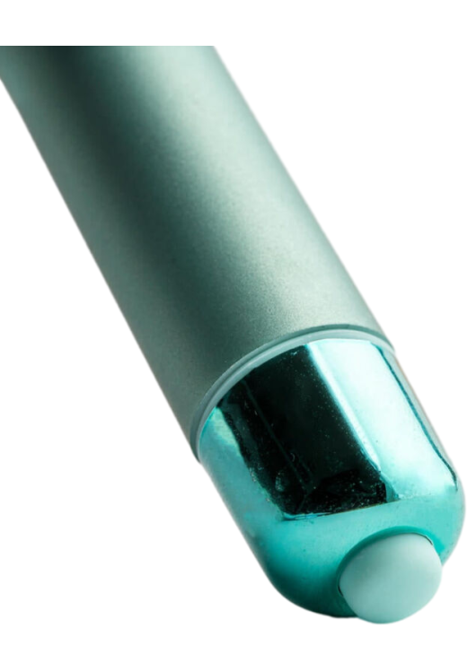 Μίνι δονητής από abs σε πράσινο χρώμα, μήκους 9 εκ. και μέγιστης διαμέτρου 1,8 εκ.