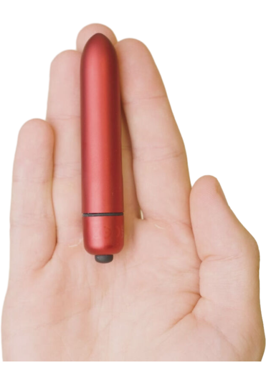 Μίνι δονητής από abs σε κόκκινο χρώμα, μήκους 9 εκ. και μέγιστης διαμέτρου 1,8 εκ.