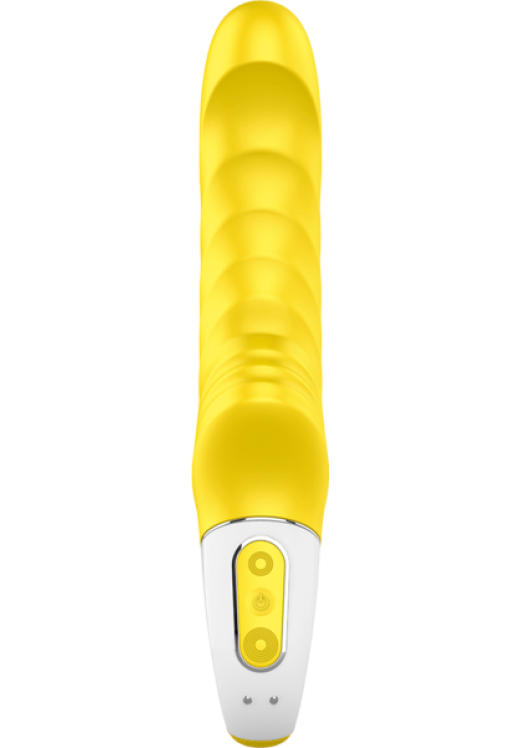 Δονητής σημείου g από σιλικόνη σε κίτρινο χρώμα, μήκους 22,5 εκ. και μέγιστης διαμέτρου 3,7 εκ.