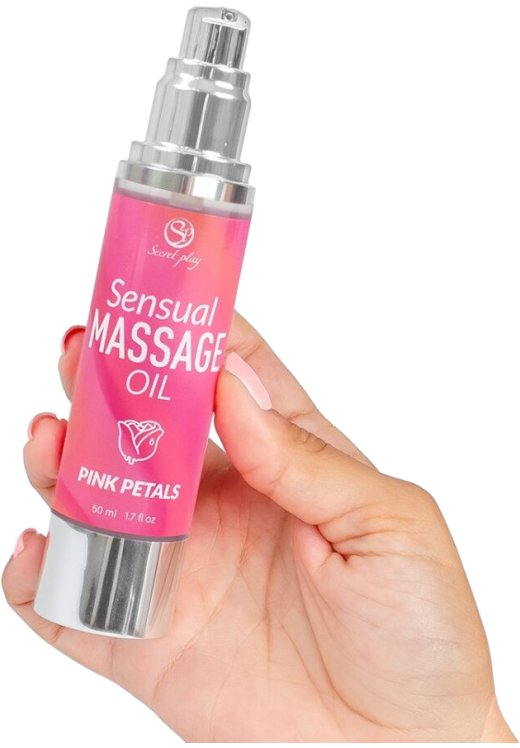 Λάδι μασάζ με γεύση ροδοπέταλο σε συσκευασία 50 ml σε ροζ χρώμα