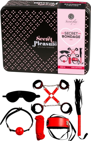 Sex toy kit από δερματίνη σε μαύρο - κόκκινο χρώμα