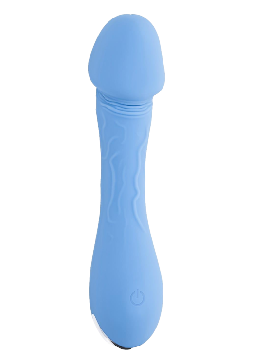 Ρεαλιστικός δονητής από σιλικόνη σε μπλέ χρώμα, μήκους 11,9 εκ. και μέγιστης διαμέτρου 2,8 εκ.