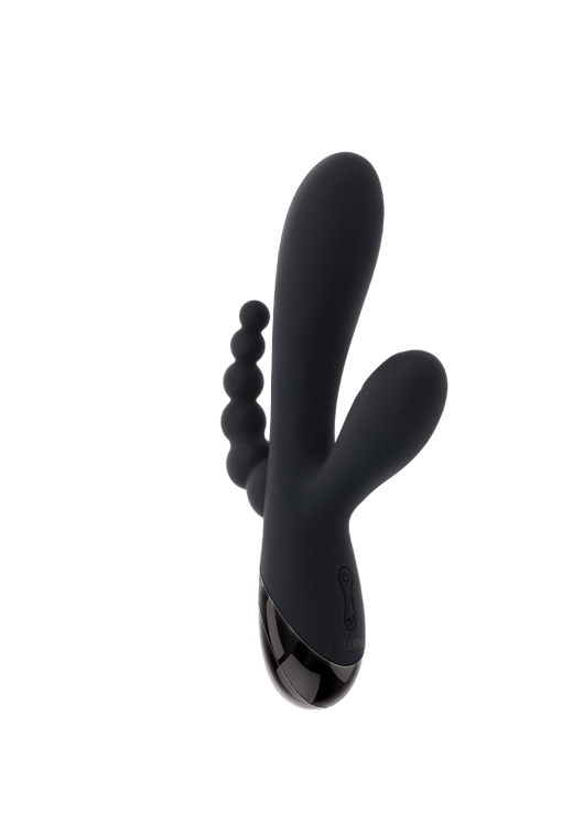 Rabbit δονητής από σιλικόνη σε μαύρο χρώμα, μήκους 19,7 εκ. και μέγιστης διαμέτρου 3,6 εκ.