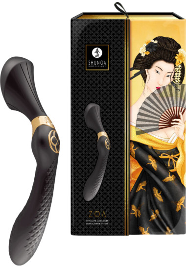 Shunga Zoa Intimate Massager 26,5 cm Δονητής μασάζ από σιλικόνη σε μαύρο χρώμα, μήκους 26,5 εκ. και μέγιστης διαμέτρου 5,4 εκ.