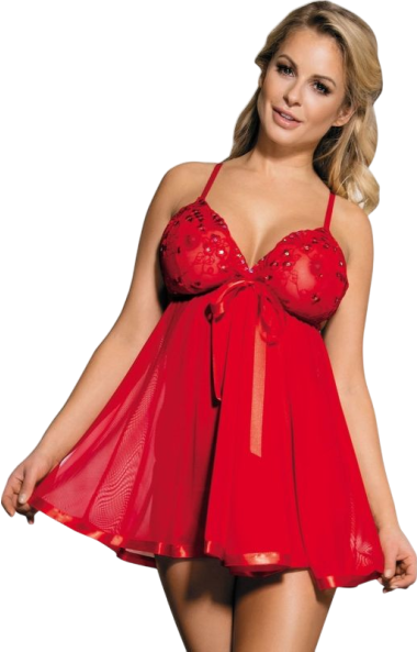 Babydoll εσώρουχο με ραντάκια από τούλι σε κόκκινο χρώμα
