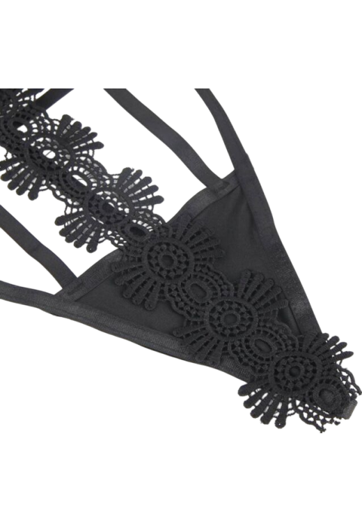 Κορμάκι με ραντάκια από straps σε μαύρο χρώμα