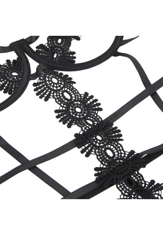 Κορμάκι με ραντάκια από straps σε μαύρο χρώμα