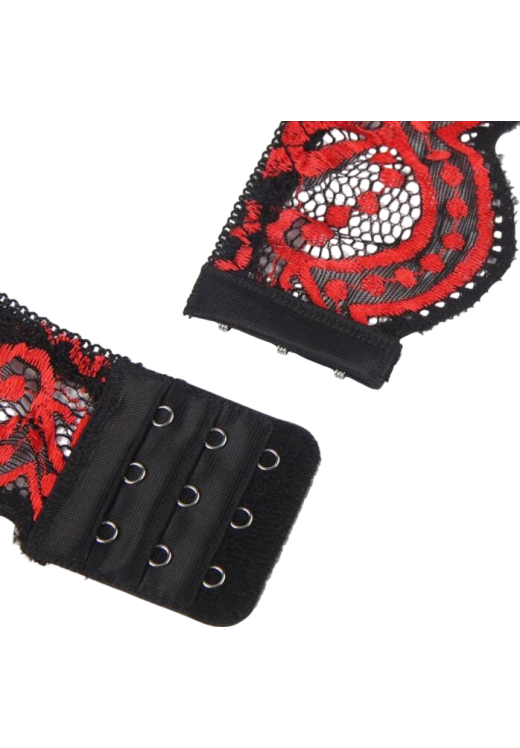 Δαντελωτό σετ εσωρούχων με ραντάκια σε κόκκινο χρώμα