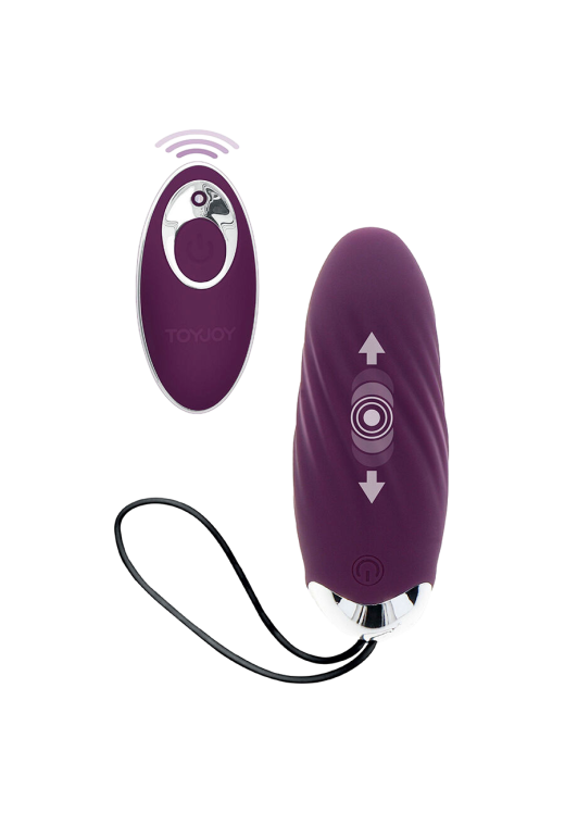 Τηλεχειριζόμενο αυγό από σιλικόνη σε μοβ χρώμα, μήκους 8,9 εκ. και μέγιστης διαμέτρου 3,3 εκ. με τηλεχειριζόμενο χειρισμό