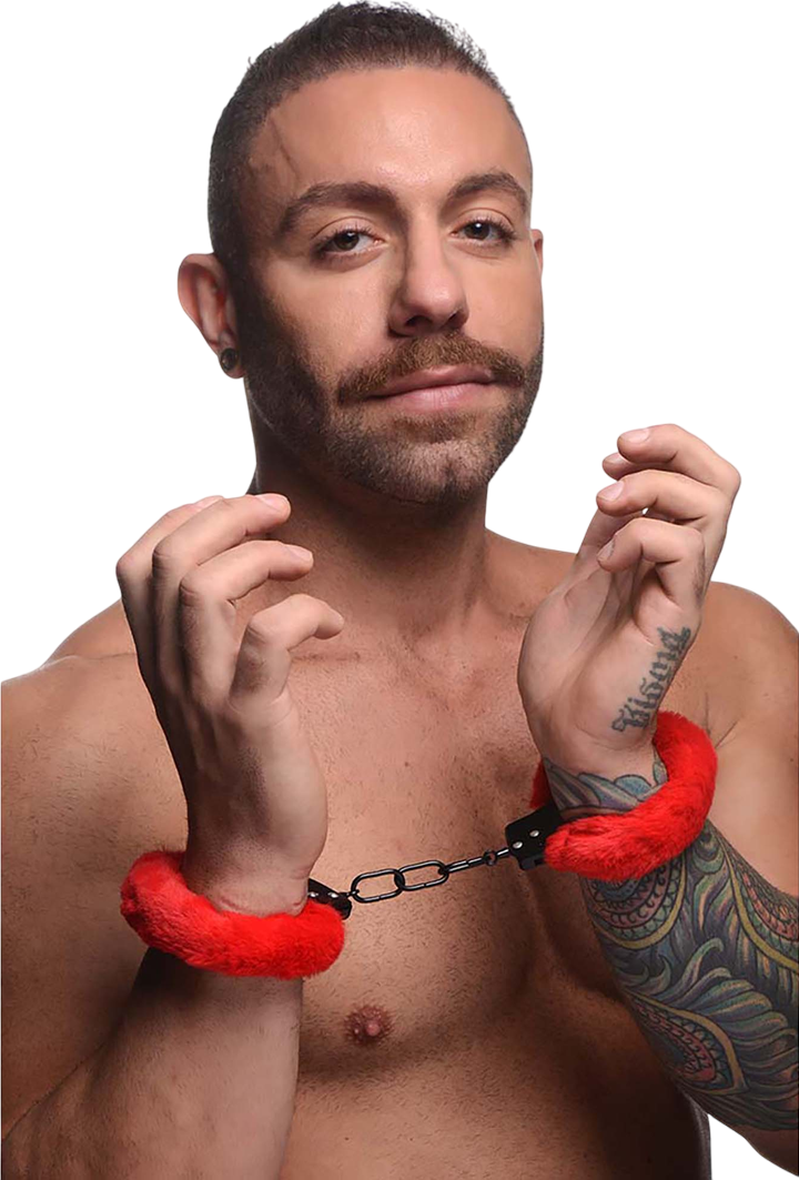 Μεταλλικές χειροπέδες σε κόκκινο χρώμα