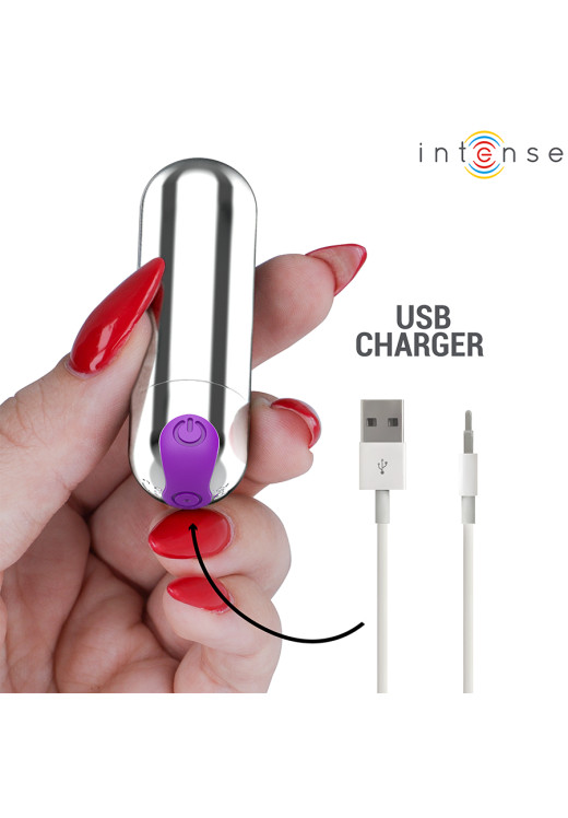 Μίνι δονητής από abs σε ασημί χρώμα, μήκους 8 εκ. και μέγιστης διαμέτρου 2,1 εκ.