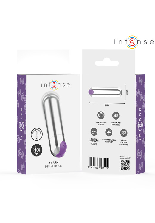 Μίνι δονητής από abs σε ασημί χρώμα, μήκους 8 εκ. και μέγιστης διαμέτρου 2,1 εκ.