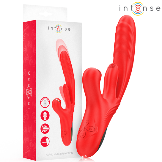 Rabbit Δονητής  Karol Multifunction Vibrator Thrust & Stimulation Stimulating Waves Red 27 εκ.